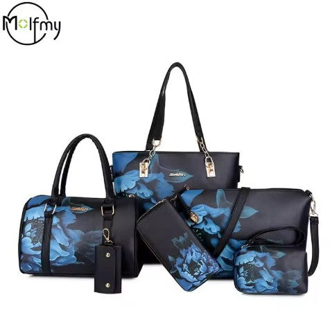 6/Piece Set Mother Handbag Vintage Tote Bags Printed High Quality Women's Bag Trend One Shoulder Crossbody Women Handbags Purse