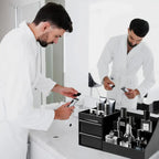 🖤 Sleek Black Perfume Organizer with Drawer – For Men’s Fragrances, Skincare & Toiletries | Stylish, Durable & Compact