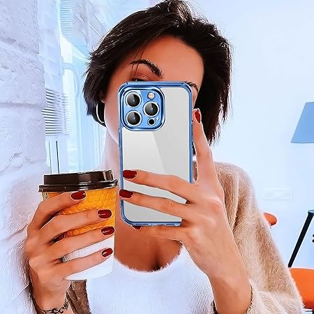 iVoler Clear Case for iPhone 15 Pro Max with 2 Tempered Glass Screen Protector, [Military Grade Shockproof][Camera Protection] Slim Transparent Case Anti-Yellowing Case - Blue