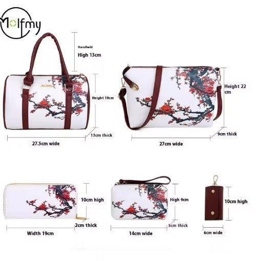 6/Piece Set Mother Handbag Vintage Tote Bags Printed High Quality Women's Bag Trend One Shoulder Crossbody Women Handbags Purse