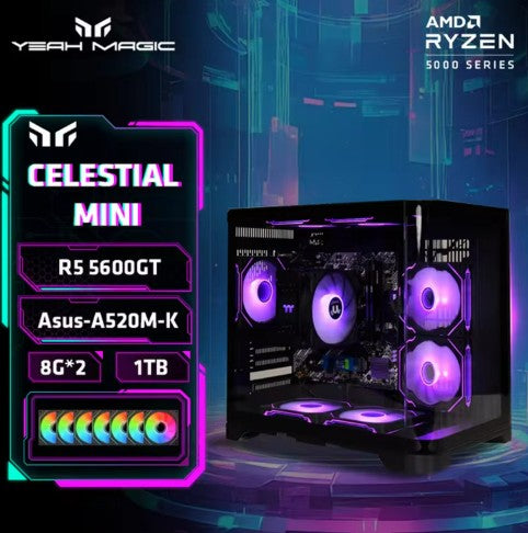 Gaming Desktop AMD Ryzen 5 5600GT 3.9GHz 16GB(8G*2) DDR4 3200 1T NVME SSD ARGB 7 Fans Win 11 Home Gamer Desktop WIFI6