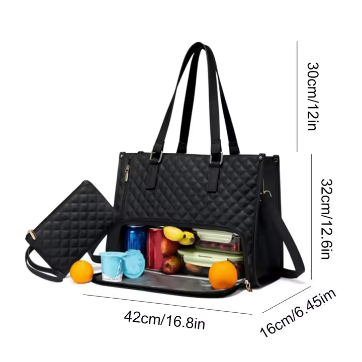 2 In 1 Lunch Tote Bag For Women 15.6 Inch Tote Bag With Lunch Compartment For Work,School Backpack Lunch Bag Purse Combo Bag