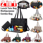 2 In 1 Lunch Tote Bag For Women 15.6 Inch Tote Bag With Lunch Compartment For Work,School Backpack Lunch Bag Purse Combo Bag