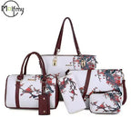 6/Piece Set Mother Handbag Vintage Tote Bags Printed High Quality Women's Bag Trend One Shoulder Crossbody Women Handbags Purse