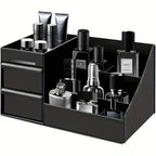 🖤 Sleek Black Perfume Organizer with Drawer – For Men’s Fragrances, Skincare & Toiletries | Stylish, Durable & Compact