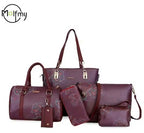6/Piece Set Mother Handbag Vintage Tote Bags Printed High Quality Women's Bag Trend One Shoulder Crossbody Women Handbags Purse